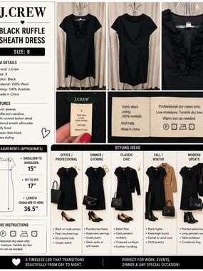 J. Crew Black Ruffle Sheath Dress
